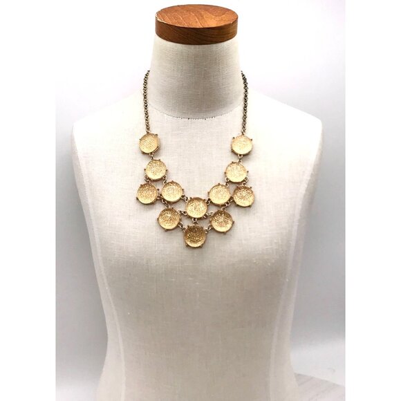 Vintage style peach tone Textured Bib Necklace With Adjustable Chain & Lobster C - Picture 1 of 6